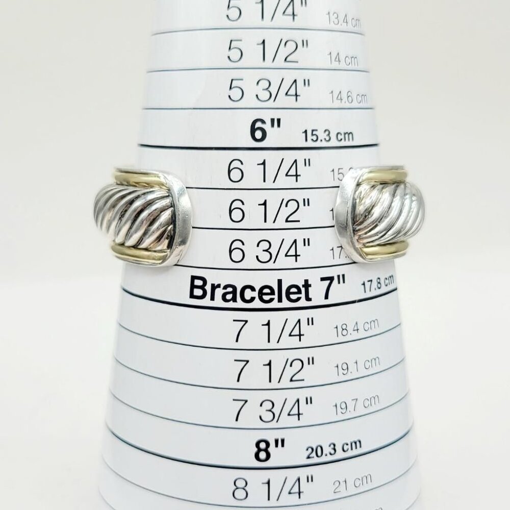David Yurman Sculpted Two-Tone Cuff w/ Sterling Silver & 18K Gold - Medium - Picture 15 of 16